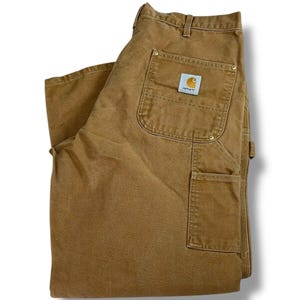 Vintage Carhartt Canvas Workwear Double Knee Carpenter Pants Size 37 Beige