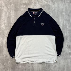 Vintage Chaps Spellout Flag Graphic Långärmad Rugbytröja med Knappar Stor