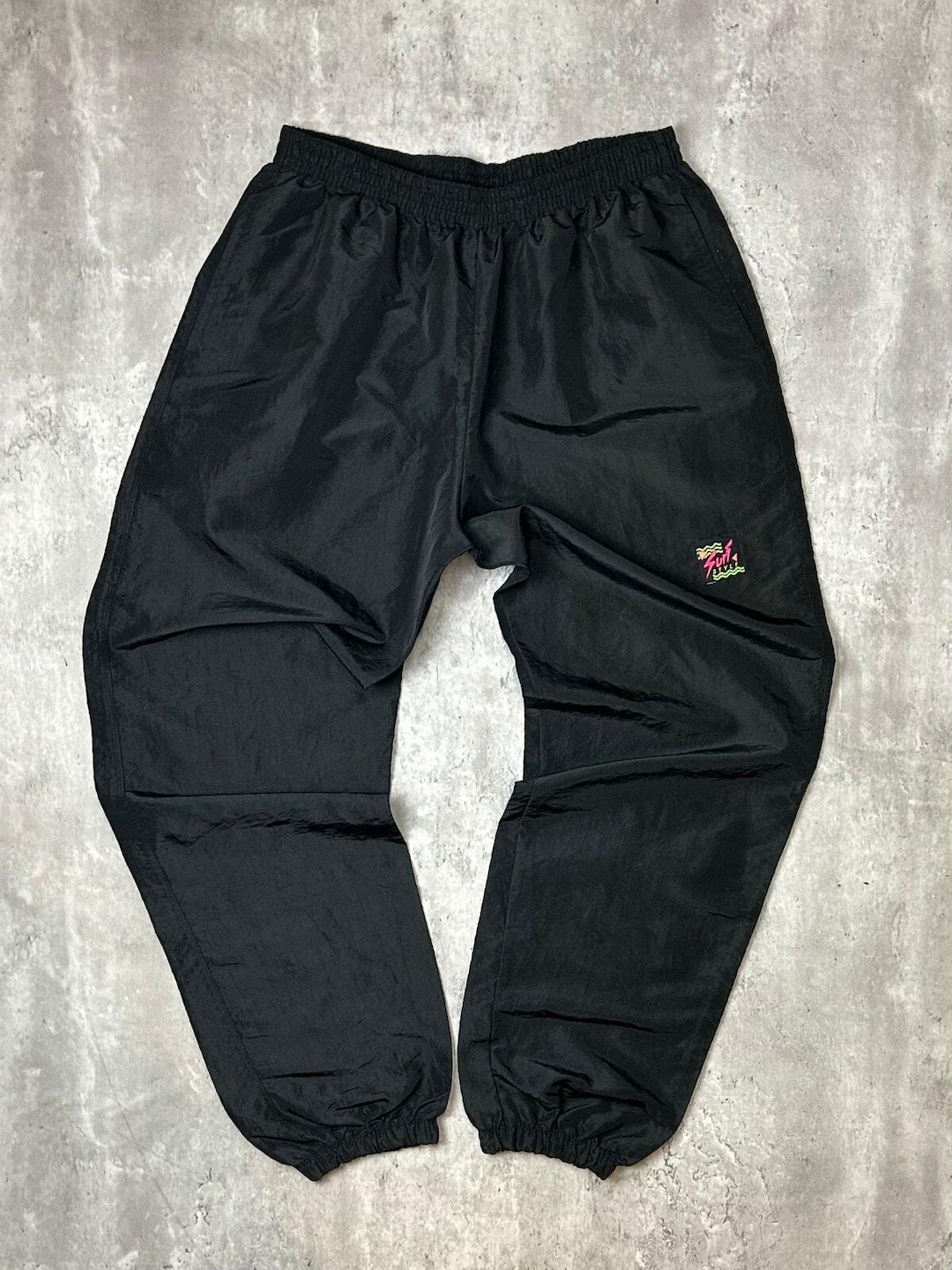 Vintage 90s Surf Style Embroidered Patch Nylon Track Pants Size XL