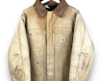 Giacca da lavoro vintage in tela trapuntata foderata Carhartt da lavoro artico taglia XL beige