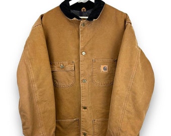 Vintage 90s Carhartt Blanket Lined Canvas Workwear Chore Barn Coat Size XL