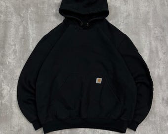 Vintage Carhartt Sleeve Spellout Workwear Hooded Sweatshirt Size Large Black