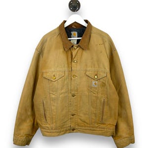 Vintage 90s Carhartt Blanket Lined Canvas Workwear Trucker Jacket