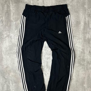 Vintage Adidas Embroidered Three Stripes Nylon Track Pants Size Large Black