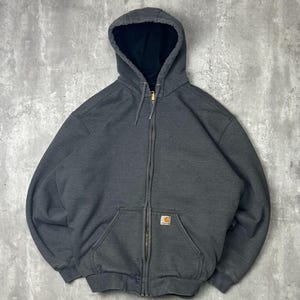 Vintage Carhartt Thermal Lined Full Zip Hooded Workwear Sweatshirt Size XL