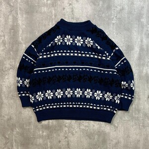 Vintage 90s Abstract Flower Striped Pullover Ribbed Knit Sweater Size Medium