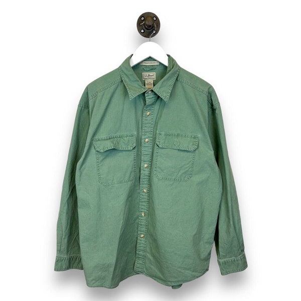 Vintage L.L. Bean Double Pocket Long Sleeve Button Up Shirt Size Large Green