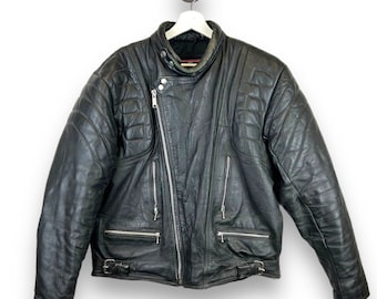 Vintage 80s/90s UK Full Zip Padded Leather Jacket Size 46 Large