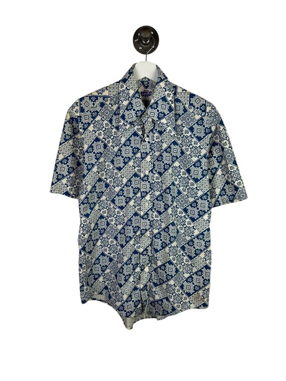 Vintage 60s/70s Open Door Geometric Print Short Sleeve Button up 