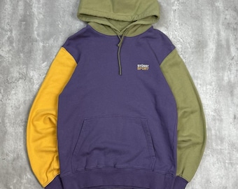 Vintage Stussy Sport Tri-Color Pullover Hooded Sweatshirt Size Small