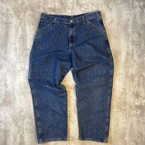 Vintage Wrangler Dark Wash Denim Workwear Carpenter Pants Size 37