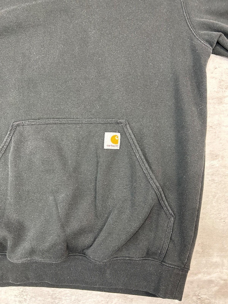 Vintage Carhartt Sleeve Spellout Workwear Hooded Sweatshirt Size Medium Black image 5