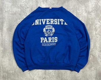 Bluza z nadrukiem w stylu vintage z lat 80. i 90. z herbem Université Paris Collegiate, rozmiar M