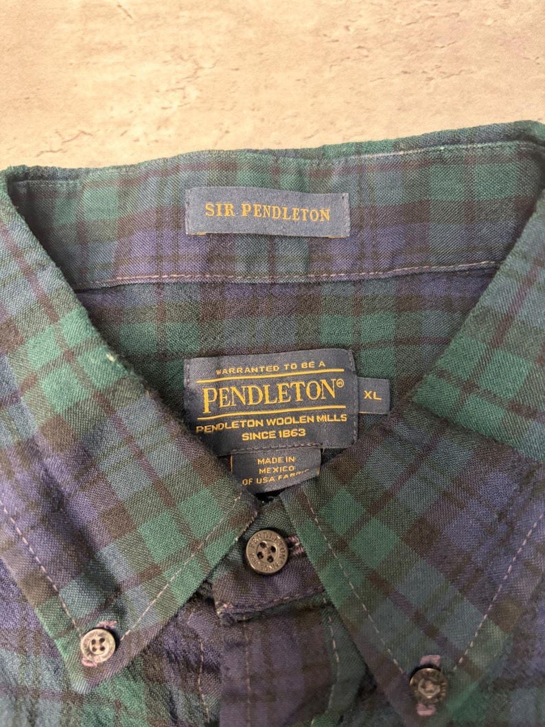 Vintage Pendleton Single Pocket Karierter Druck Lange Ärmel Button Up Shirt Gr. XL Bild 3