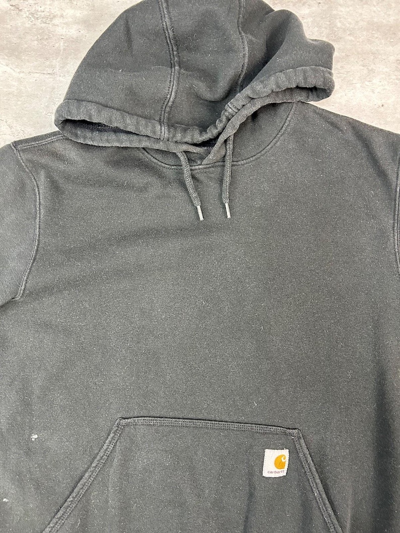 Vintage Carhartt Sleeve Spellout Workwear Hooded Sweatshirt Size Medium Black image 4