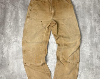 【USA製】Carhartt Double knee MOS 32×32 Carhartt Double Knee Pants Size 32x32 Brown Distressed Jeans