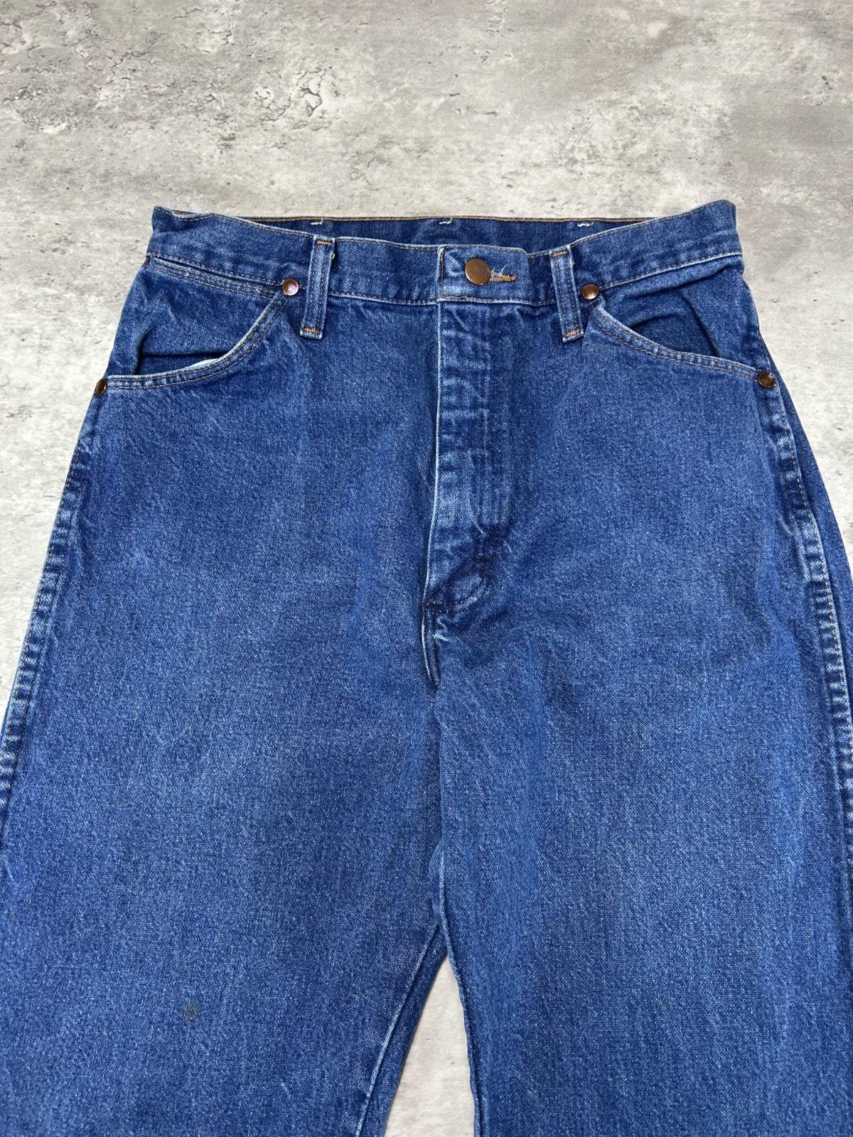 Vintage 90s Wrangler Leather Patch Dark Wash Denim Pants Size 29