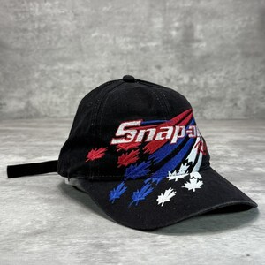 Gorra vintage Snap-On Racing con logo bordado y cierre ajustable, talla única, color negro.