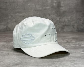 Vintage 2000s Harley Davidson Embroidered Logo Bedazzled Fitted Hat OSFA White