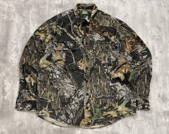 Vintage Cabelas Mossy Oak Tree Camo Hunting shirt met lange mouwen, button-up LT