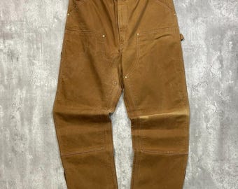 Vintage 90s Carhartt Canvas Workwear Beige Double Knee Carpenter Pants Size 37