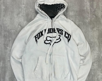 Vintage 2000er Jahre Fox Rider Co. Besticktes Sweatshirt mit durchgehendem Reißverschluss, Größe L