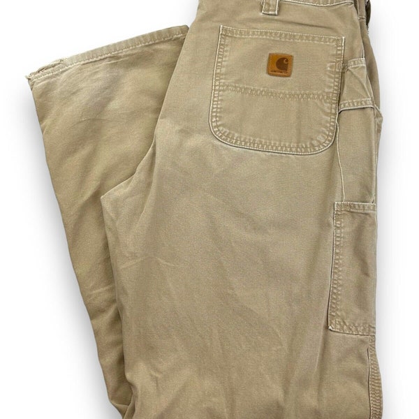 Vintage Carhartt Loose Fit Canvas Workwear Carpenter Pants Size 36W Beige