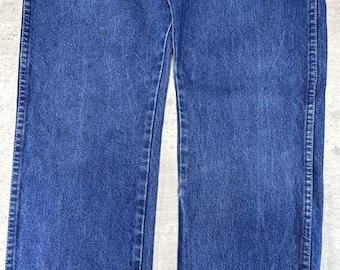 Vintage 90s Wrangler Leather Patch Dark Wash Denim Pants Size 29