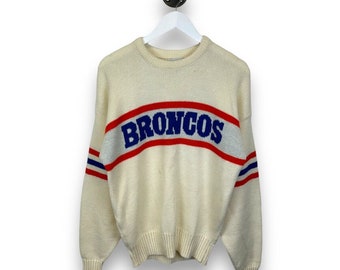 Vintage 90er Jahre Denver Broncos NFL Cliff Engle Spellout Pullover Größe Medium Made USA