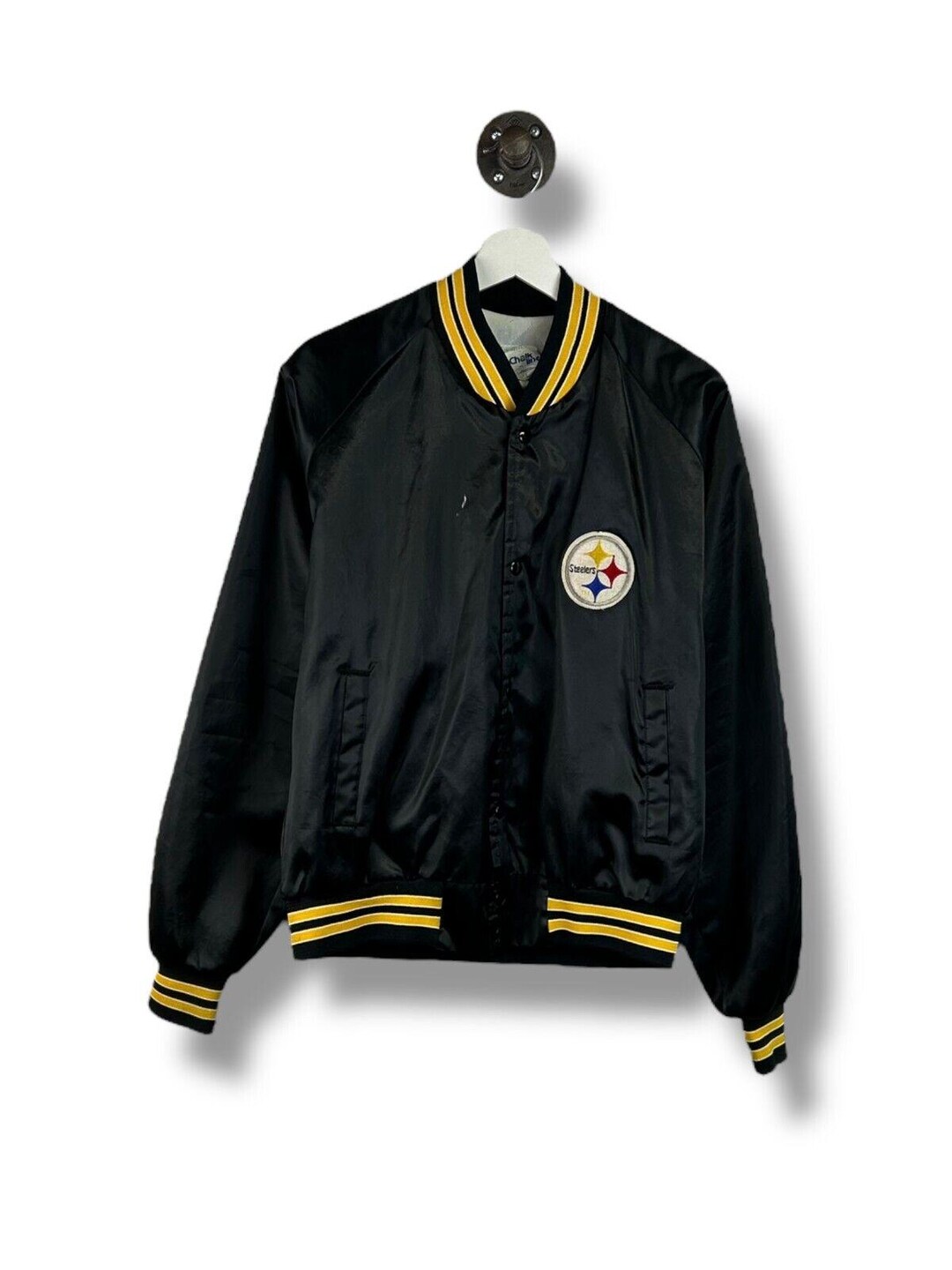 Vintage 80s Pittsburgh Steelers NFL Satin Varsity Chalk Line