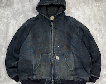 Vintage Carhartt Thermal Lined Canvas Workwear Hooded Active Jacket Size 3XLT