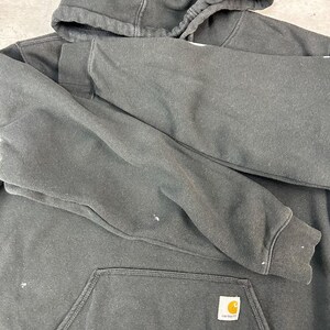 Vintage Carhartt Sleeve Spellout Workwear Hooded Sweatshirt Size Medium Black image 7