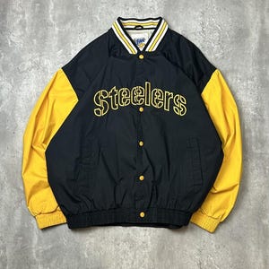 Vintage 90s Pittsburgh Steelers NFL Embroidered Nylon Bomber Jacket Size XL