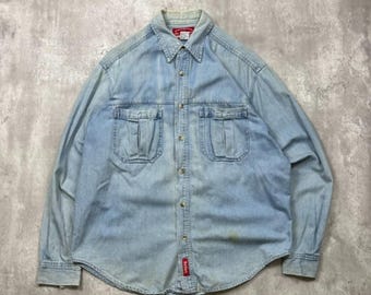 Vintage 90s Marlboro Denim Shirt Size XL New Old Stock New With
