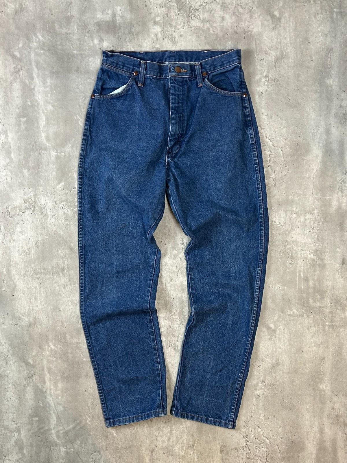 Vintage 90s Wrangler Leather Patch Dark Wash Denim Pants Size 29