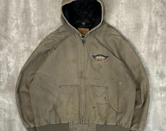 Vintage Snap-On Insulated Canvas Workwear Full Zip Hooded Bomber Jacket Size 2XL
