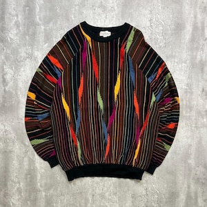 Vintage 90s Norm Thompson Abstract Print Pullover 3D Knit Sweater Size 2XL