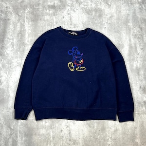 Vintage Disney Mickey Mouse Embroidered Character Sweatshirt Size Large Blue