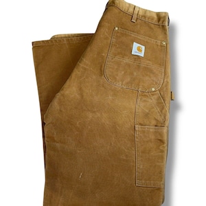 Vintage 90s Carhartt Canvas Workwear Double Knee Carpenter Pants Size 35 Beige