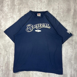 Milwaukee Brewers MLB Nike Middle Swoosh Spell Out Baseball T-Shirt Size XL