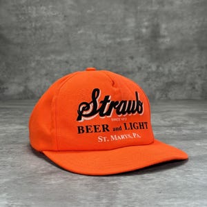 Vintage Straub Beer & Light Graphic Spellout Snapback Hat OSFA Orange