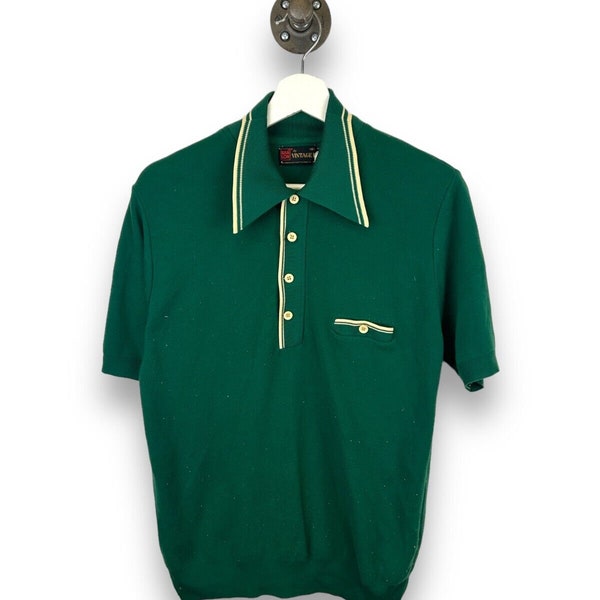 Vintage 60s/70s Banlon Quarter Button Pocket Polo Button Up T-Shirt Size Medium