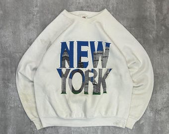 Vintage 90s New York Spellout Destination Graphic Crewneck Sweatshirt Size Large