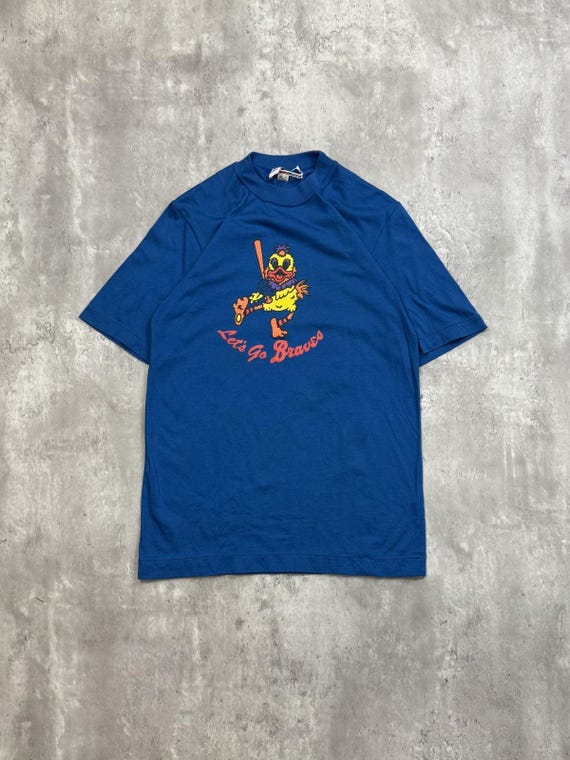 Vintage 80s Lets Go Braves Chicken Mascot Graphic Mizuno T-Shirt Size Medium