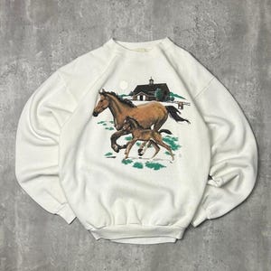 Vintage 90s Equestrian Horse Nature Animal Graphic Sweatshirt Size