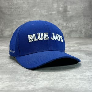 May include: A royal blue baseball cap with the text "BLUE JAYS" embroidered in white across the front. The cap has a curved peak and a structured crown. The Nike "DRI-FIT" logo is visible on the side.