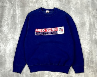 Vintage 90s New York Rangers NHL Graphic Spell Out Hockey Sweatshirt Size Medium