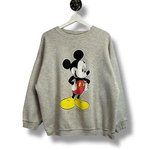 Vintage 90s Disney Mickey Mouse Cartoon Big Graphic Sweatshirt Size XL Gray