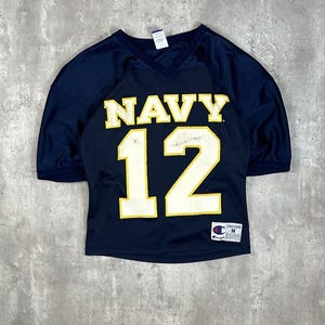 Vintage 1990s US Navy Collegiate Champion Football Jersey Size Medium Blue