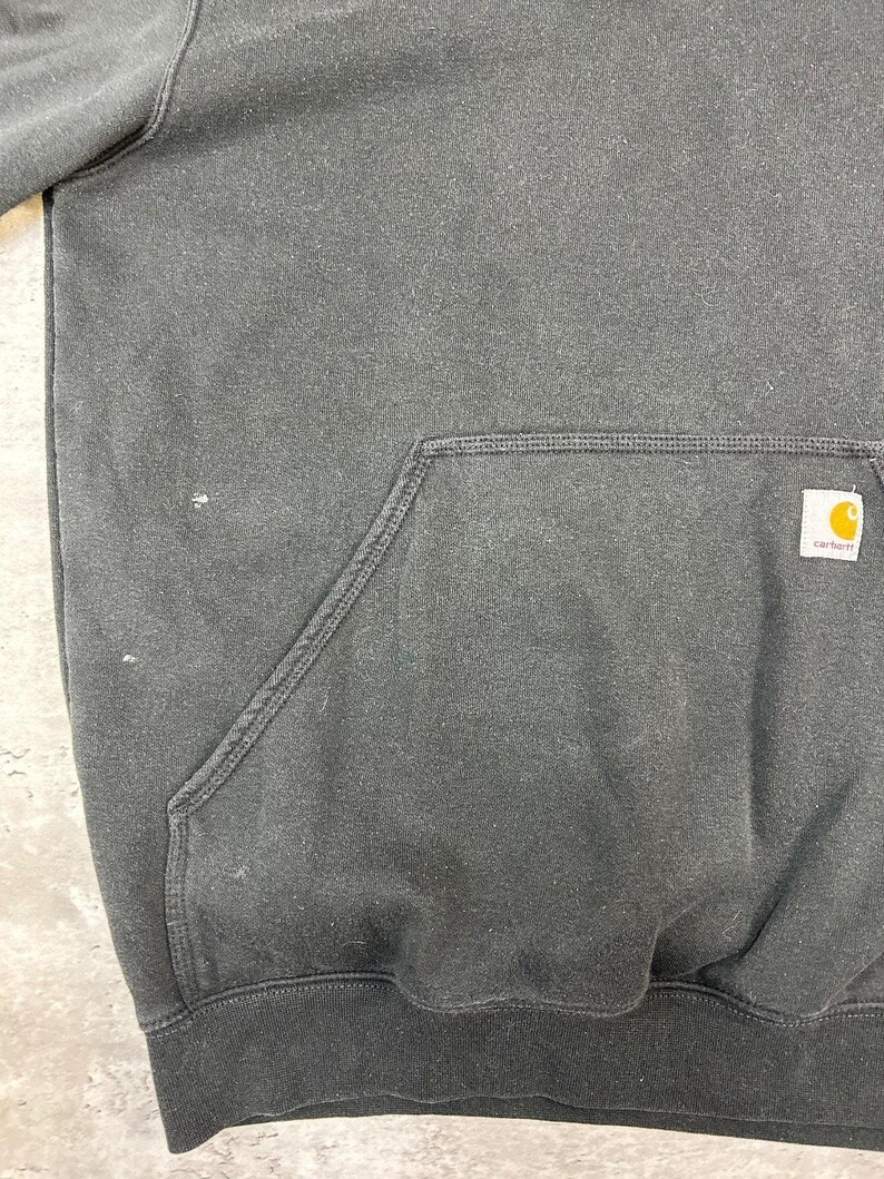 Vintage Carhartt Sleeve Spellout Workwear Hooded Sweatshirt Size Medium Black image 6